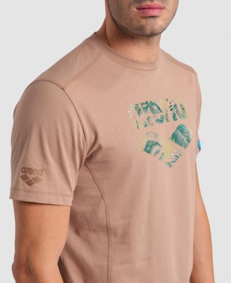 Brown Arena Logo Cotton Men's T Shirts | 95353281