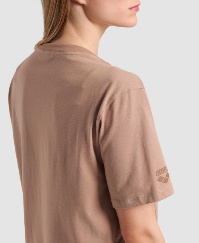 Brown Arena Logo Cotton Men's T Shirts | 95353281