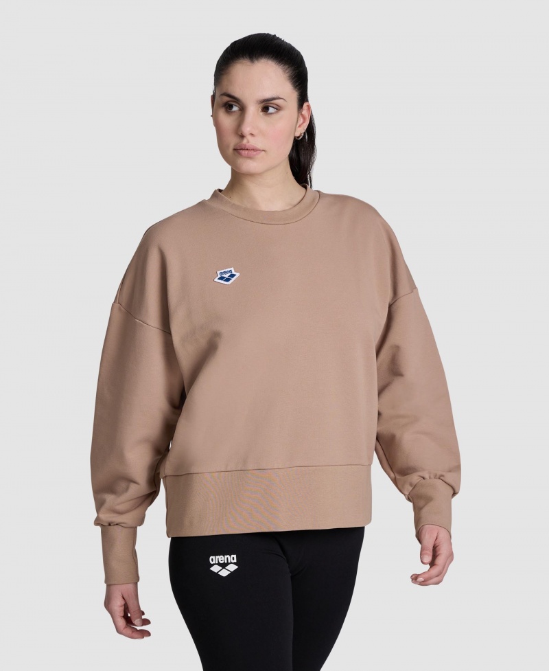 Brown Arena Oversized Crew Neck Women\'s Sweatshirts | 28008793