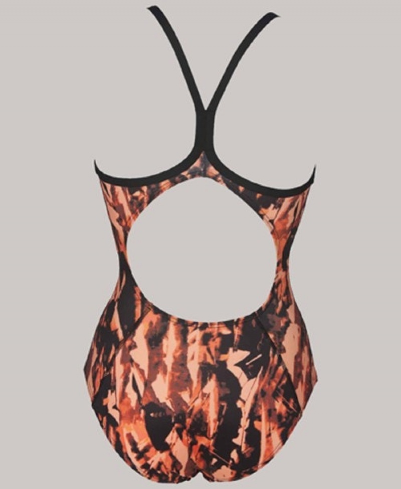 Brown Arena Painted Light Drop Back Women's Swimsuits | 61937568