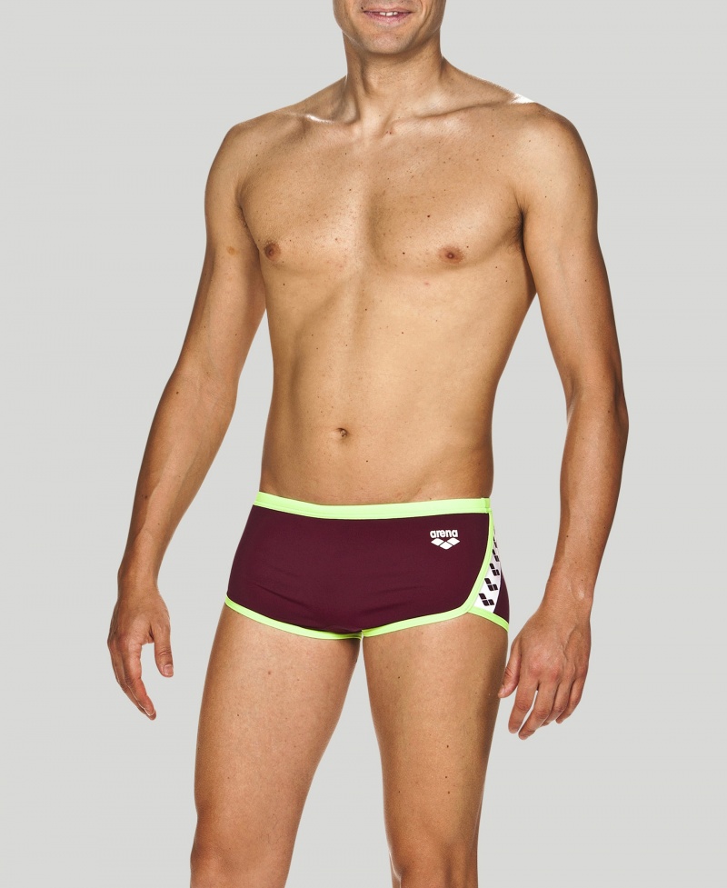 Burgundy Arena Team Stripe Square Men\'s Swim Trunks | 19985527