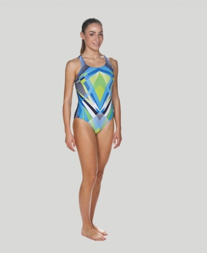 Green Arena Engineered Swim Pro Back Women's Swimsuits | 3635559