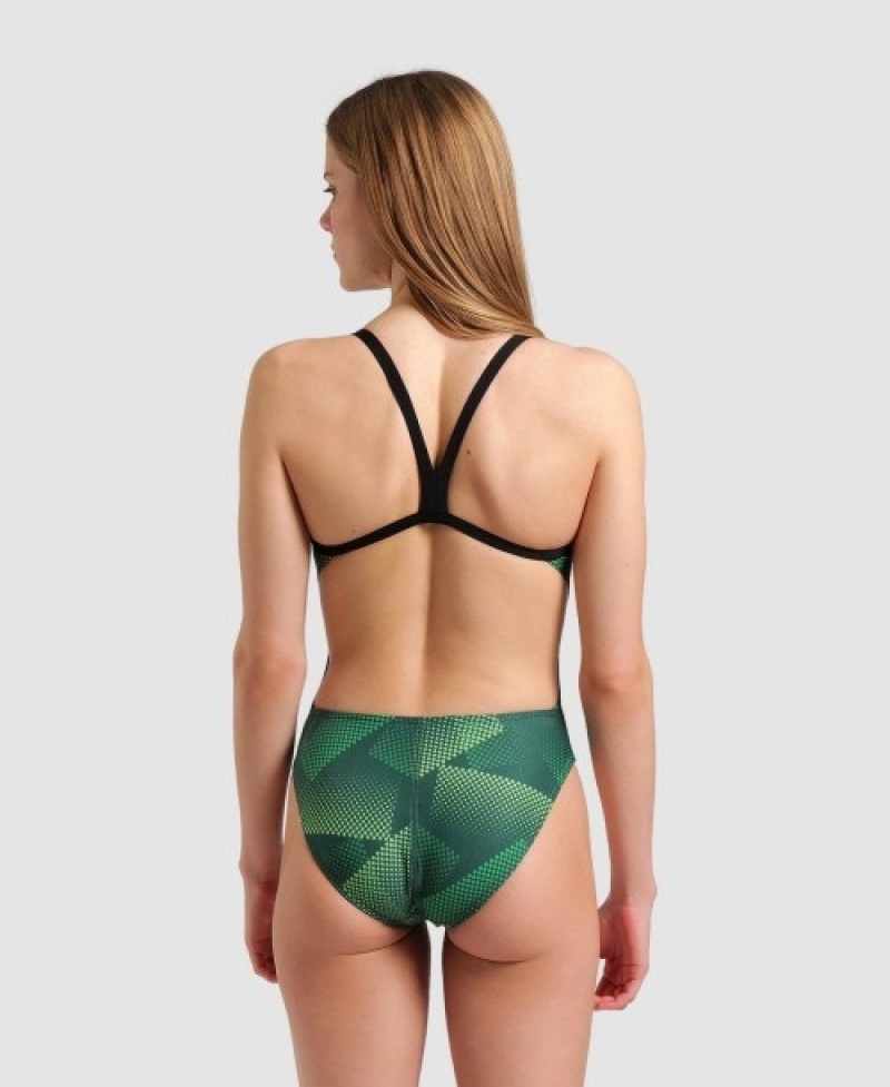 Green Arena Halftone Challenge Back Women's Swimsuits | 60371158