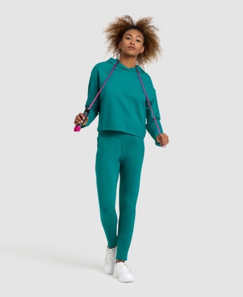 Green Arena Hooded Fleece Women's Sweatshirts | 48003953