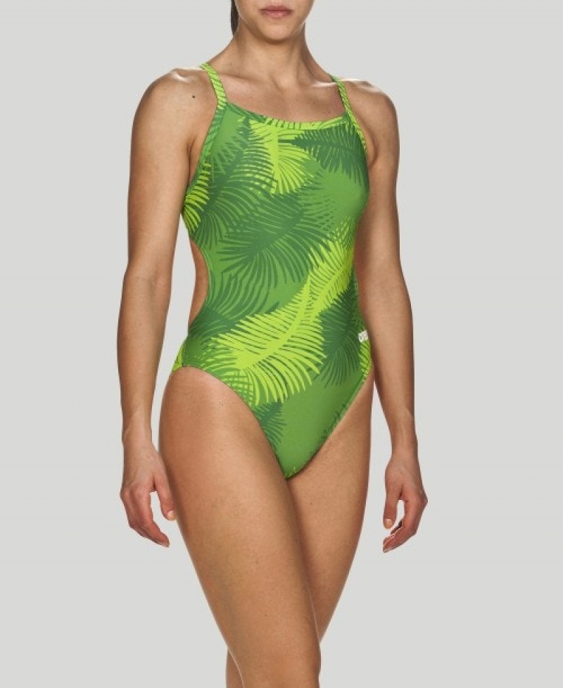 Green Arena Palm Forest Challenge Back Women's Swimsuits | 47086526