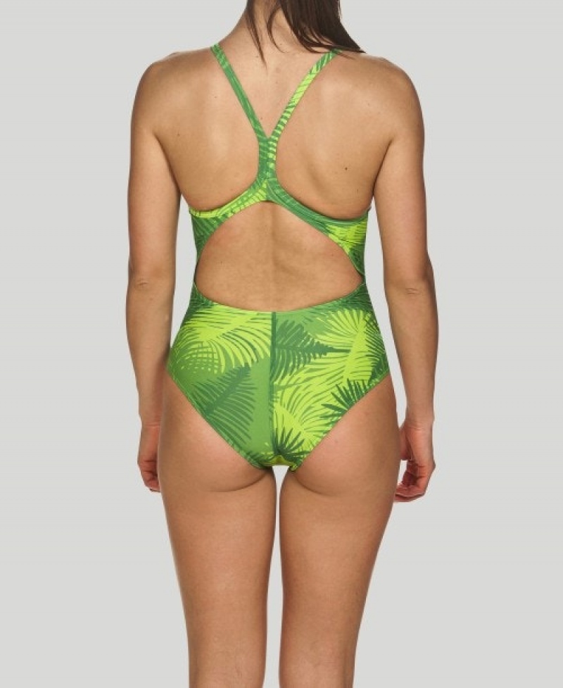 Green Arena Palm Forest Light Drop Back Women's Swimsuits | 41266444