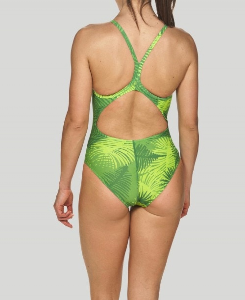 Green Arena Palm Forest Light Drop Back Women's Swimsuits | 41266444