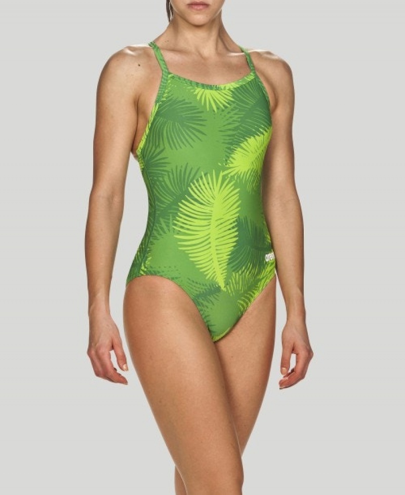 Green Arena Palm Forest Light Drop Back Women's Swimsuits | 41266444