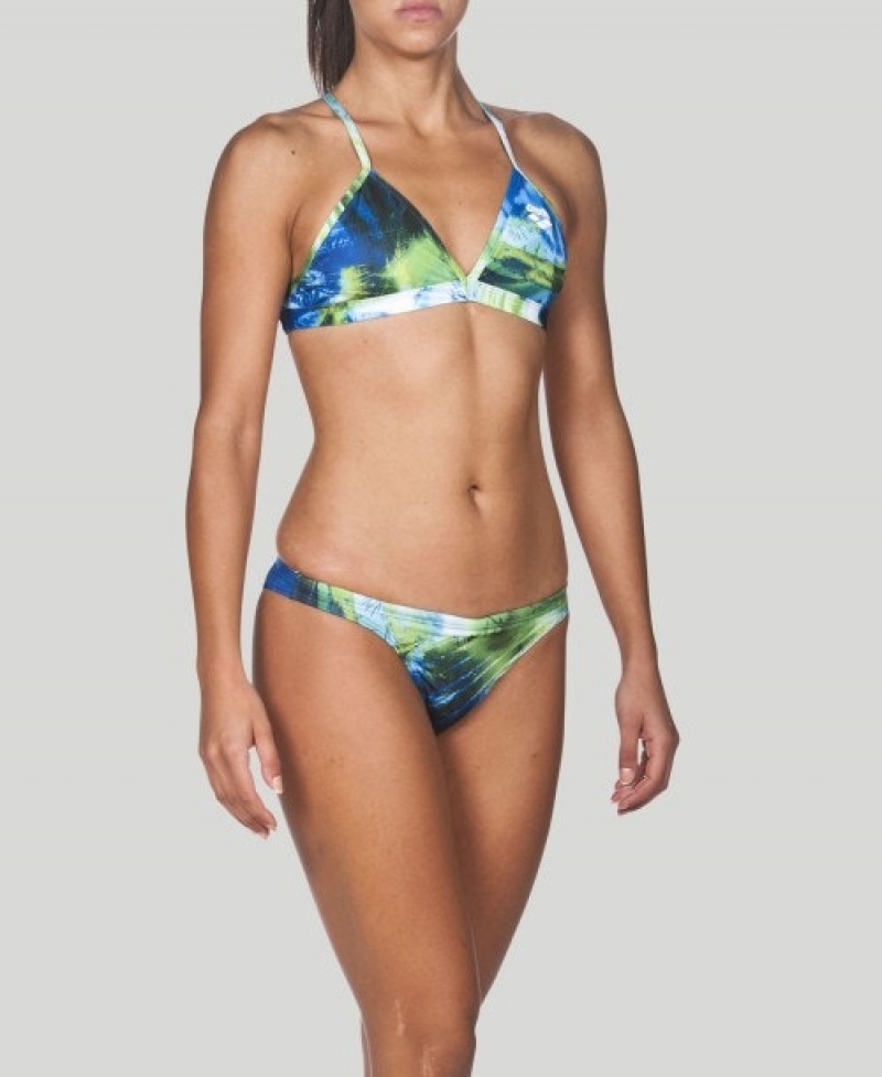 Green Arena Printed Tie Back Top Women's Bikinis | 29215230