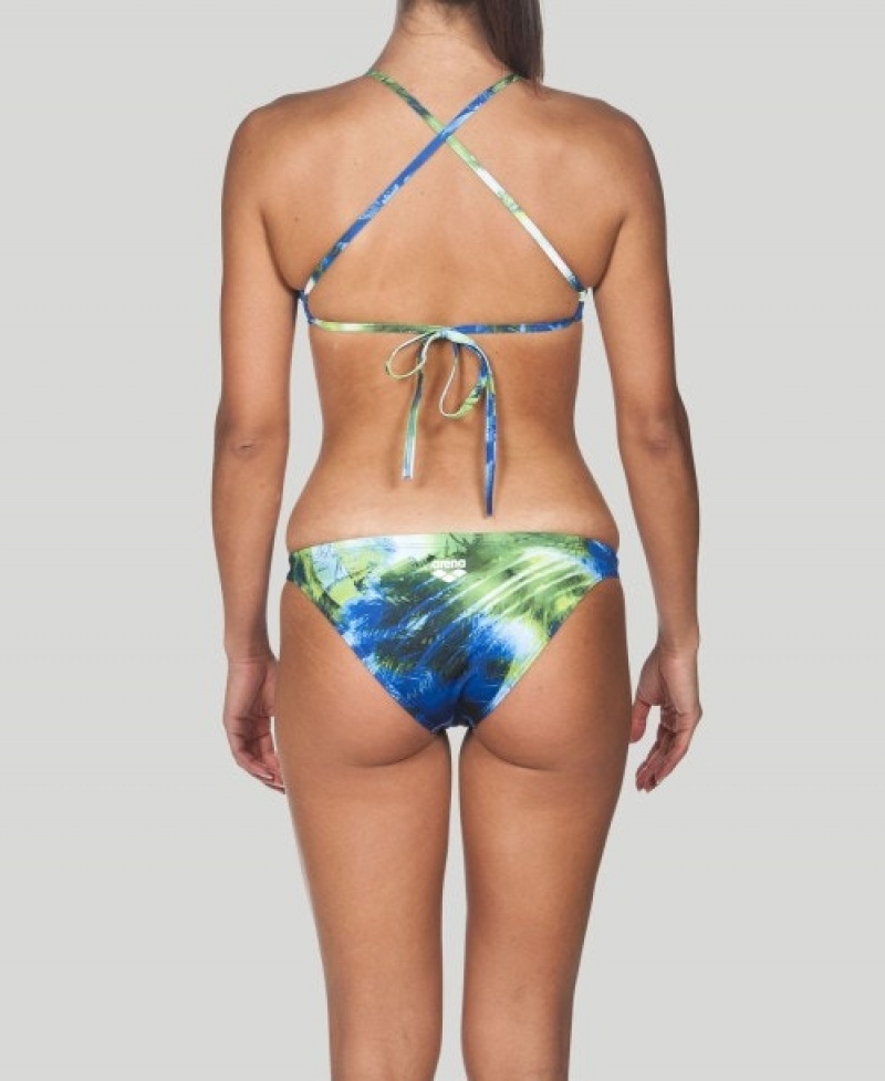 Green Arena Printed Tie Back Top Women's Bikinis | 29215230