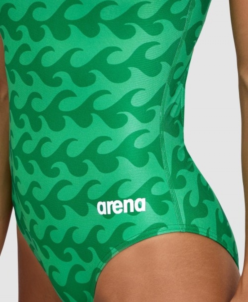 Green Arena Ride The Wave Light Drop Back Women's Swimsuits | 20210283