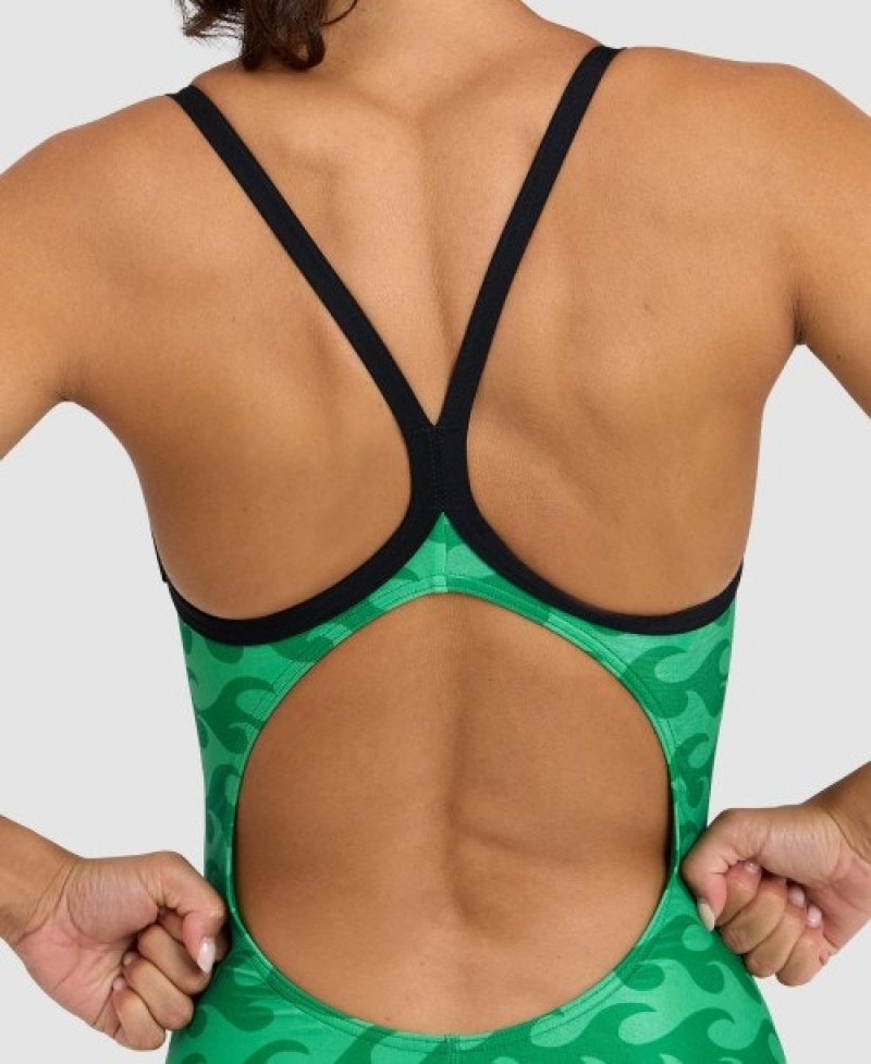 Green Arena Ride The Wave Light Drop Back Women's Swimsuits | 20210283