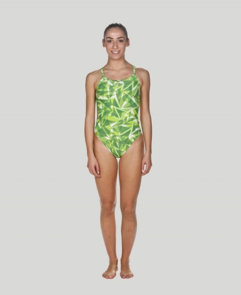 Green Arena Shattered Glass Challenge Back Women's Swimsuits | 13479932