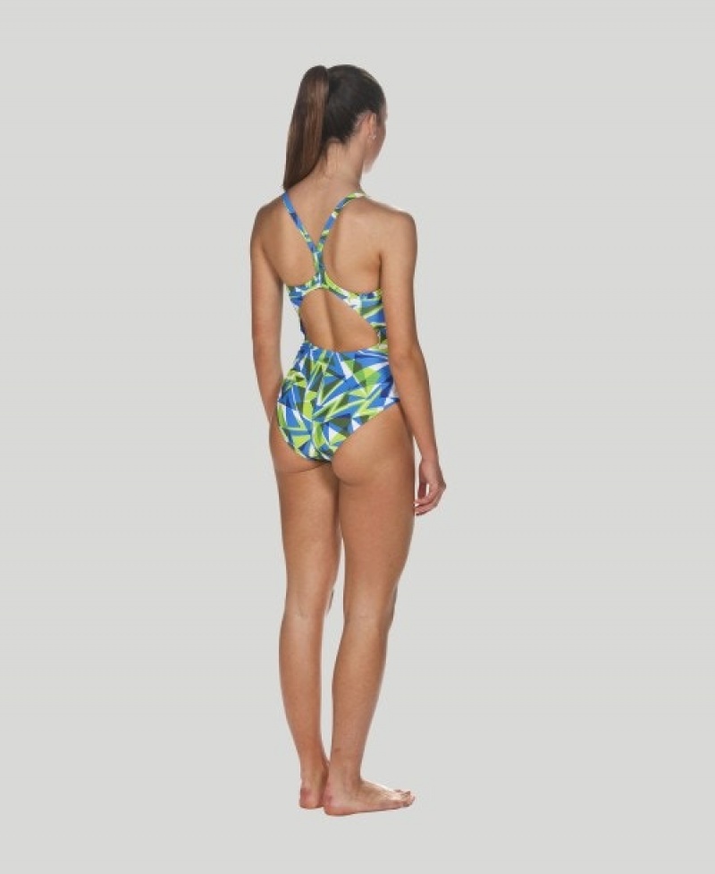 Green Arena Shattered Glass Light Drop Back Women's Swimsuits | 72741912