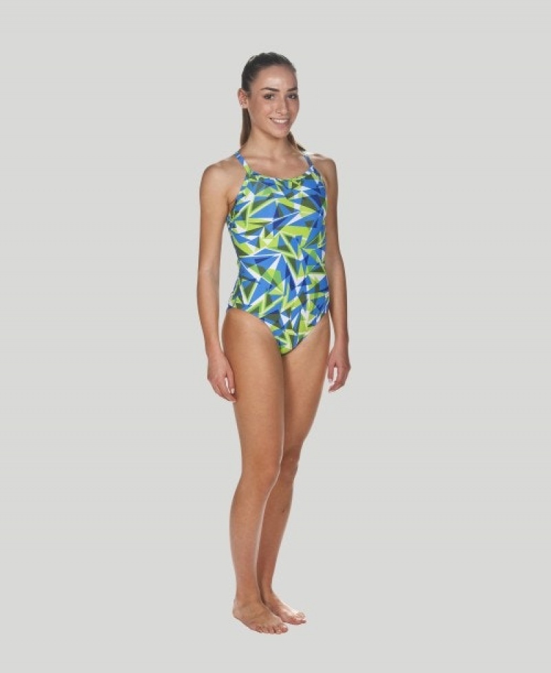 Green Arena Shattered Glass Light Drop Back Women's Swimsuits | 72741912