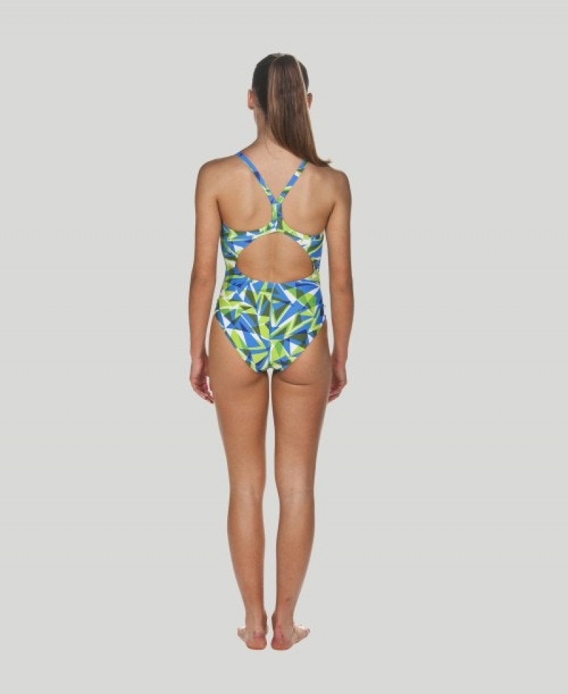 Green Arena Shattered Glass Light Drop Back Women's Swimsuits | 72741912