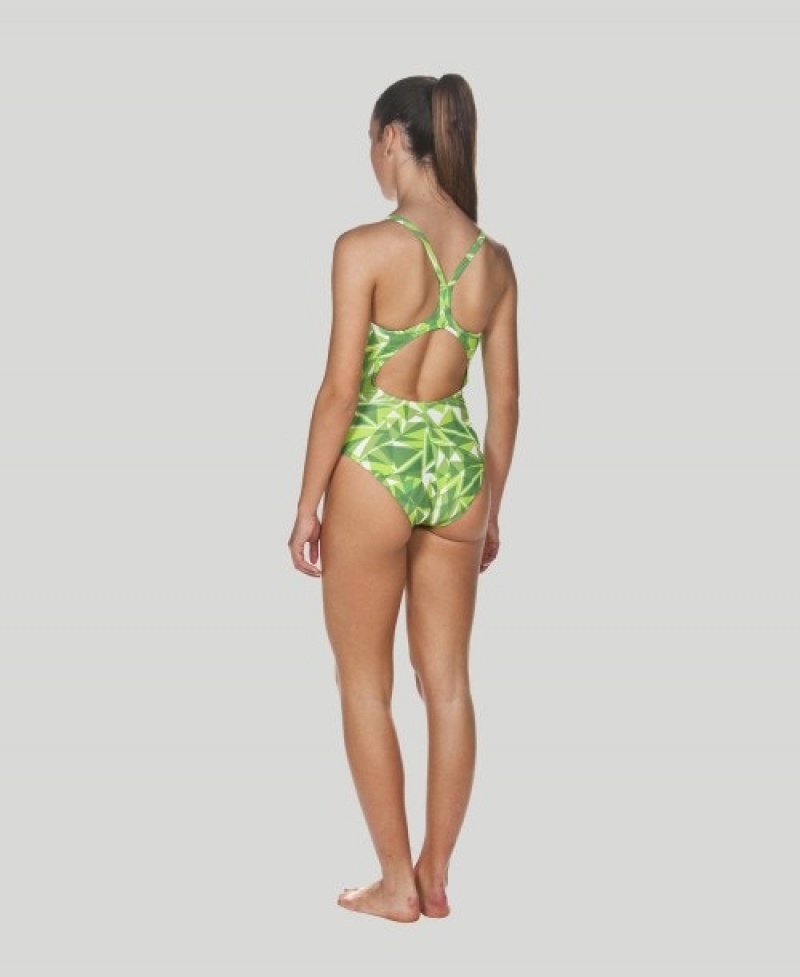 Green Arena Shattered Glass Light Drop Back Women's Swimsuits | 21069285