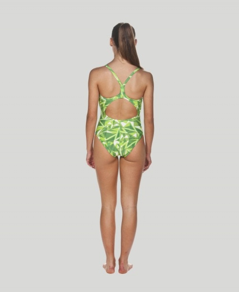 Green Arena Shattered Glass Light Drop Back Women's Swimsuits | 21069285