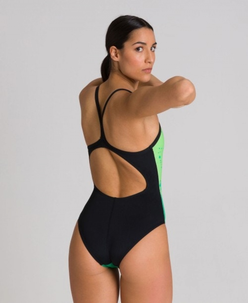 Green Arena Spraypaint Light Drop Back Women's Swimsuits | 97358760