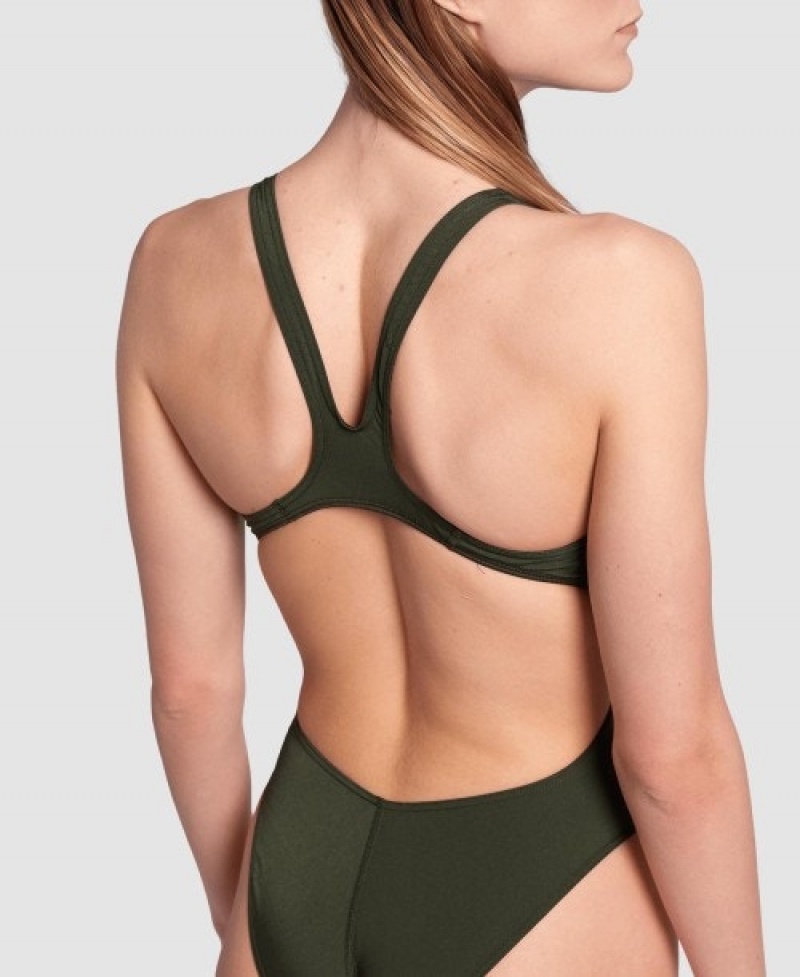 Green Arena Team Swim Tech Solid Women's Swimsuits | 40901209