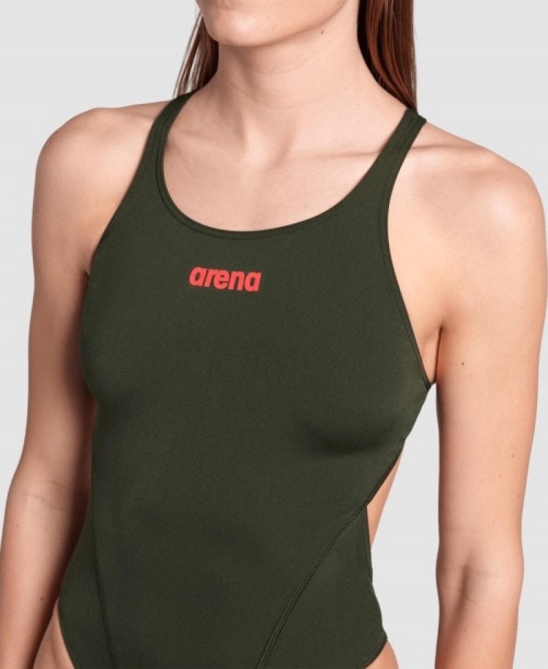 Green Arena Team Swim Tech Solid Women's Swimsuits | 40901209