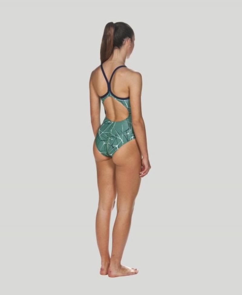 Green Arena Water Light Drop Back Women's Swimsuits | 75731626