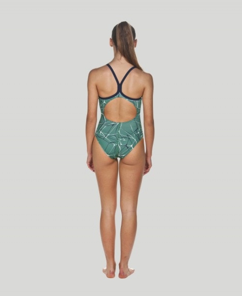 Green Arena Water Light Drop Back Women's Swimsuits | 75731626