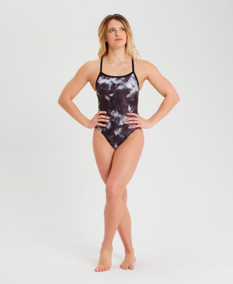 Grey Arena Allover Print Challenge Back Women's Swimsuits | 2136970