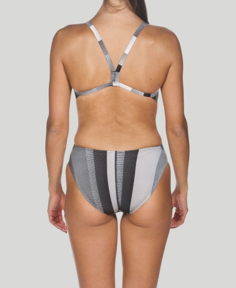 Grey Arena Blended Stripe Challenge Back Women's Swimsuits | 48862474