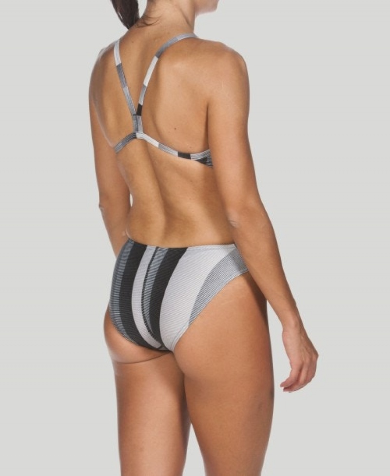 Grey Arena Blended Stripe Challenge Back Women's Swimsuits | 48862474