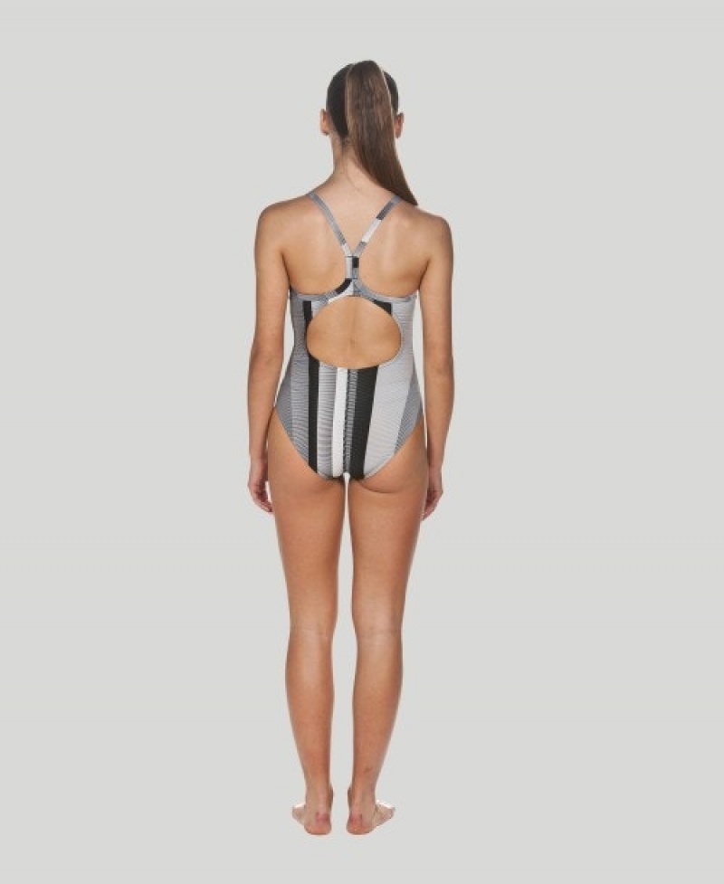 Grey Arena Blended Stripe Light Drop Back Women's Swimsuits | 47388968