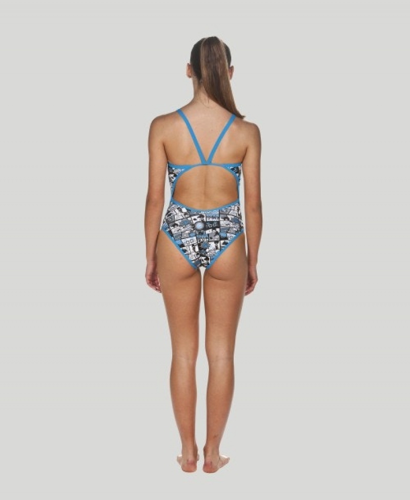 Grey Arena Comics Superfly Back Women's Swimsuits | 24724959