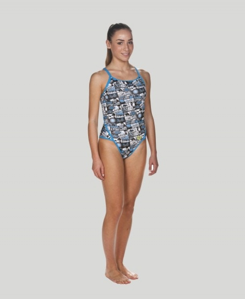 Grey Arena Comics Superfly Back Women's Swimsuits | 24724959