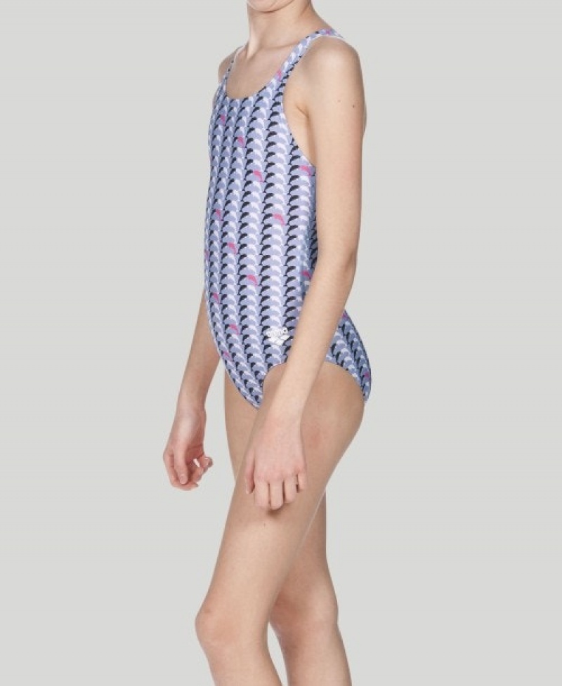 Grey Arena Dolphin Youth Swim Pro Back Girls' Swimsuits | 22590993