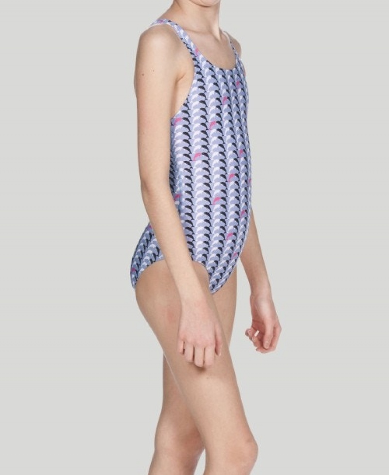 Grey Arena Dolphin Youth Swim Pro Back Girls' Swimsuits | 22590993