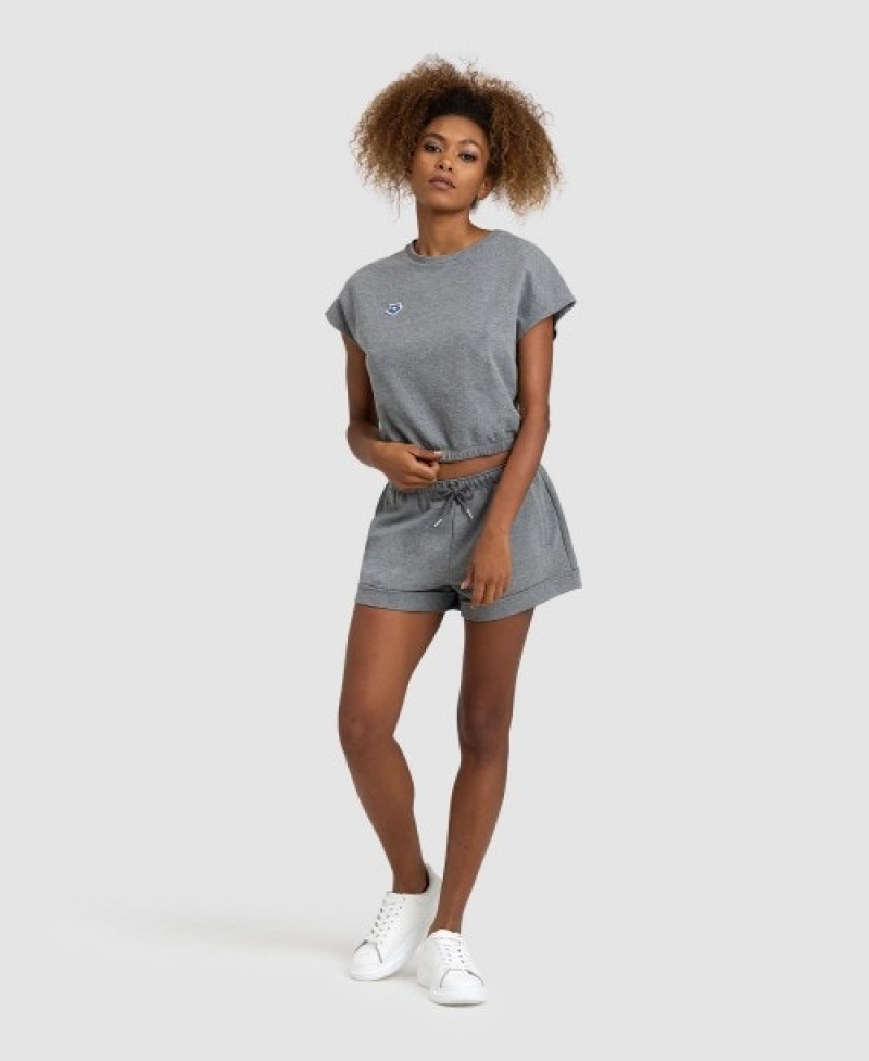 Grey Arena Icons Crop Women's T Shirts | 70421580