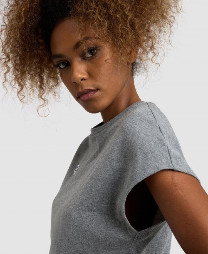 Grey Arena Icons Crop Women's T Shirts | 70421580