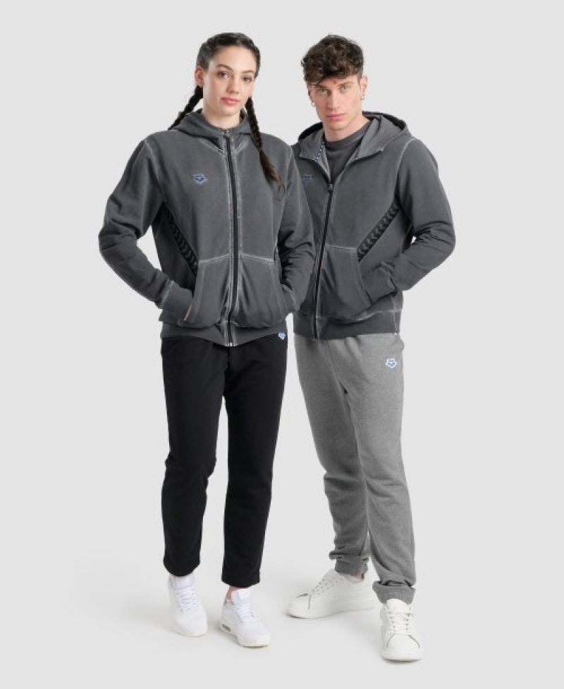 Grey Arena Icons Hooded Men's Jackets | 47579426