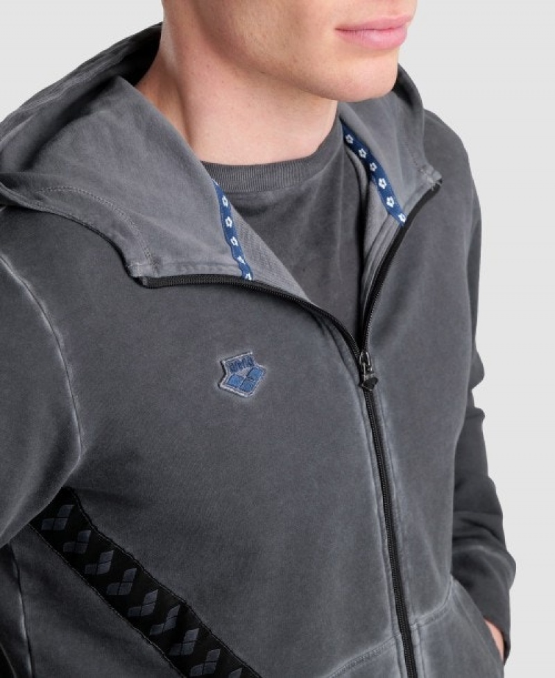 Grey Arena Icons Hooded Men's Jackets | 47579426