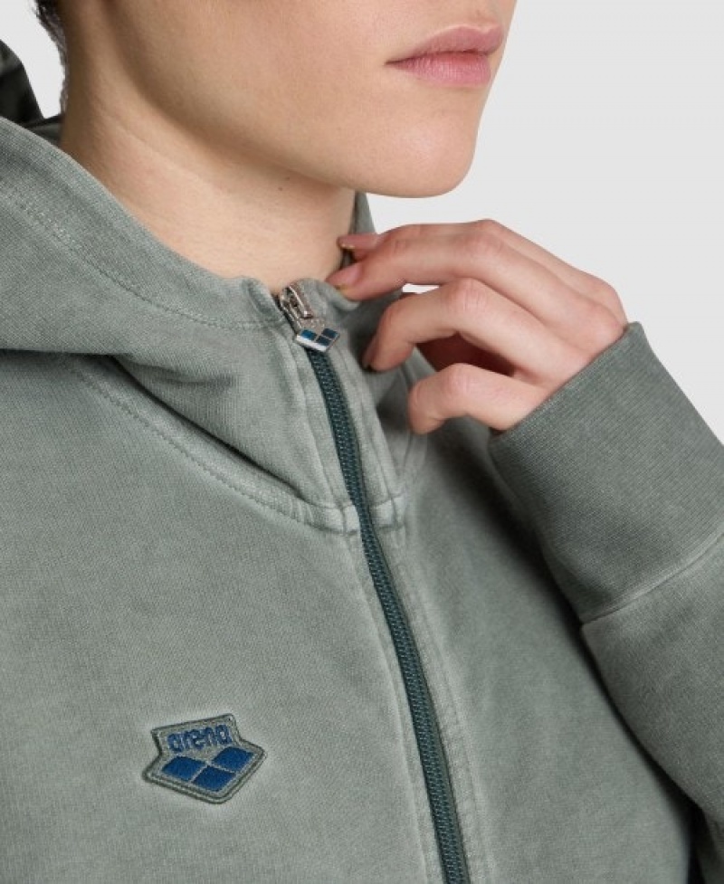 Grey Arena Icons Hooded Women's Jackets | 6197290