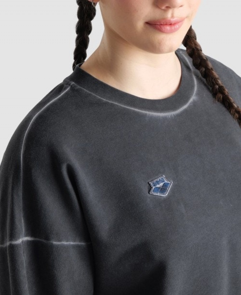 Grey Arena Icons Oversized Crewneck Women's Sweatshirts | 46662487