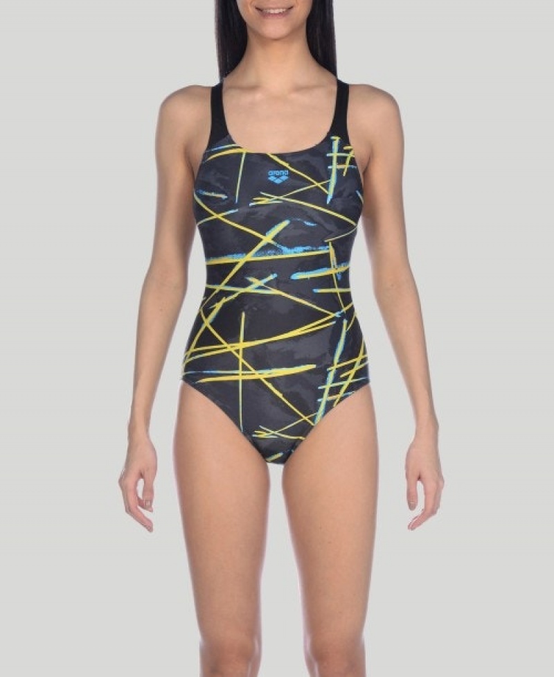 Grey Arena Light Beams Swim Pro Back Women's Swimsuits | 19566920