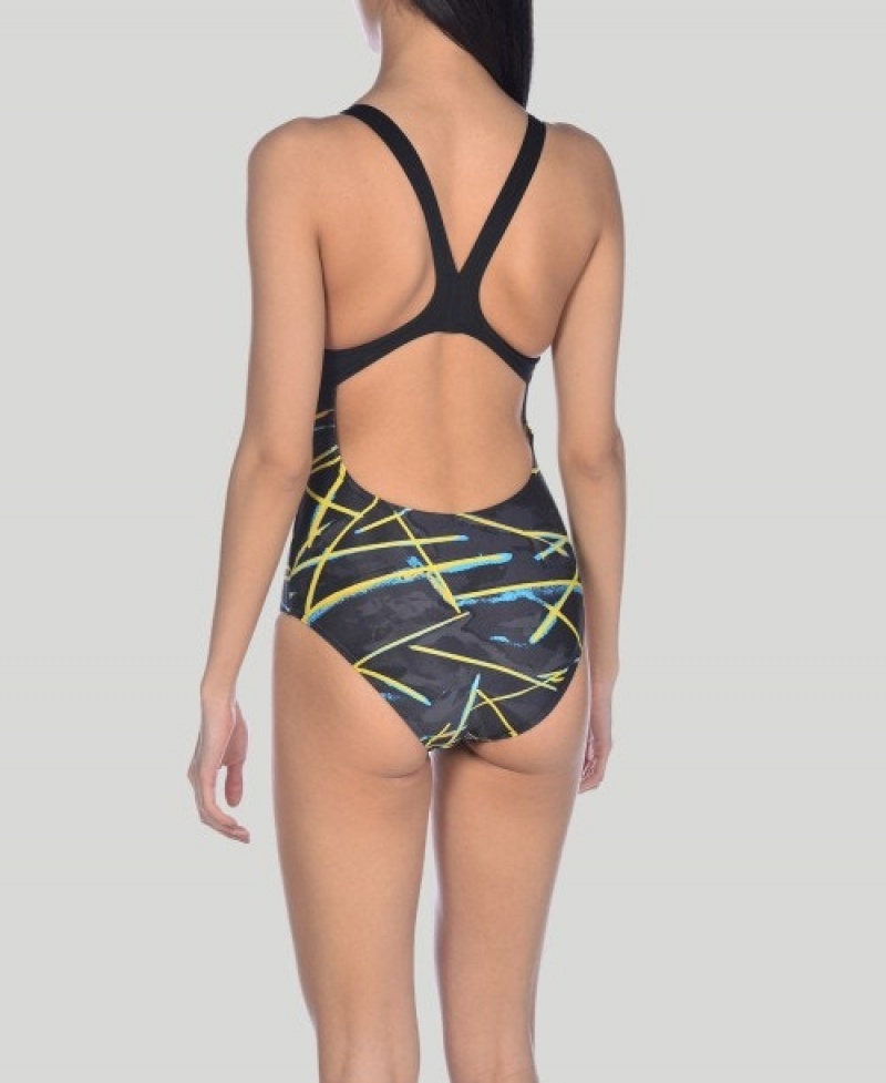 Grey Arena Light Beams Swim Pro Back Women's Swimsuits | 19566920