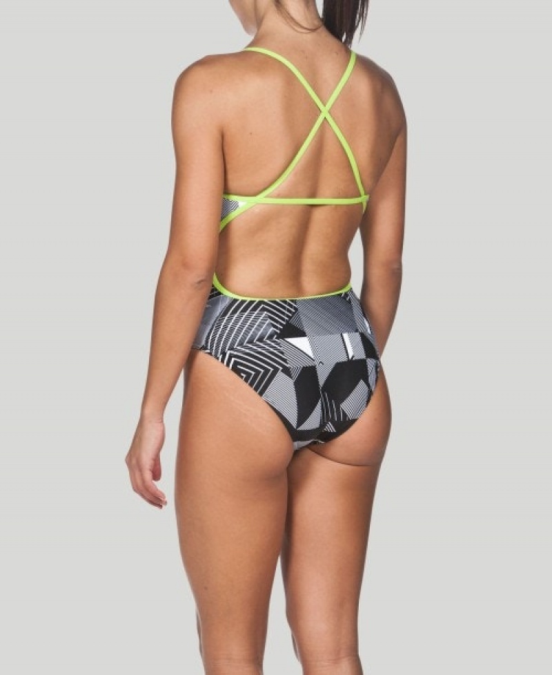 Grey Arena Optical Accelerate Back Women's Swimsuits | 99421041