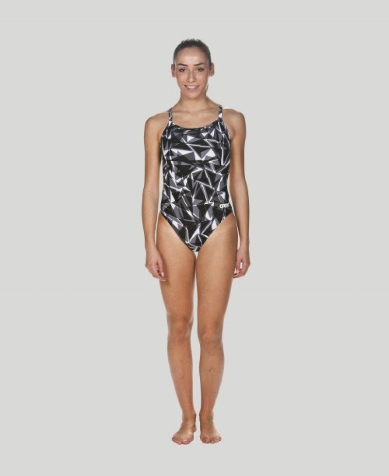 Grey Arena Shattered Glass Challenge Back Women's Swimsuits | 60406247