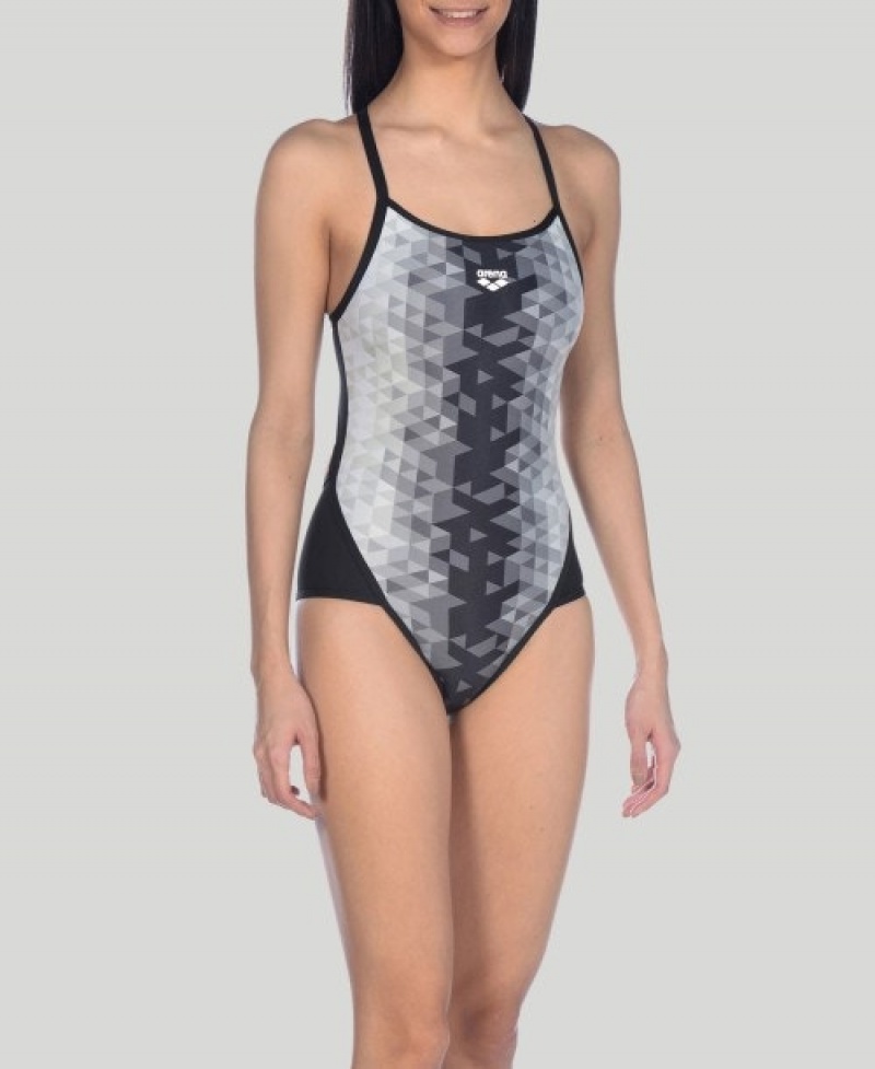 Grey Arena Triangle Prism Superfly Back Women's Swimsuits | 4512351