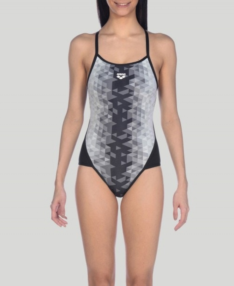 Grey Arena Triangle Prism Superfly Back Women's Swimsuits | 4512351