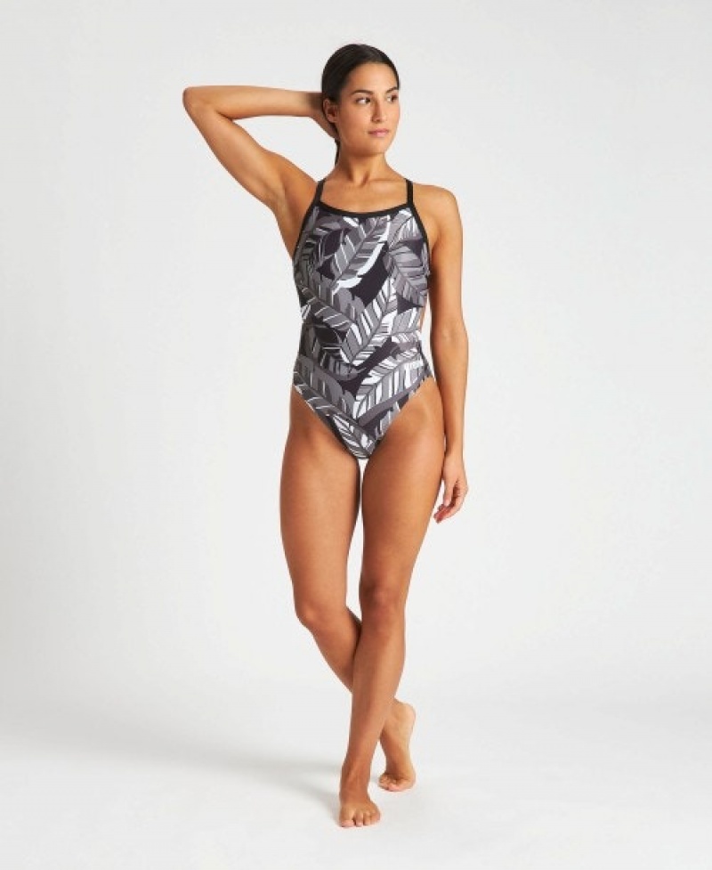 Grey Arena Tropicals Challenge Back Women's Swimsuits | 36634775