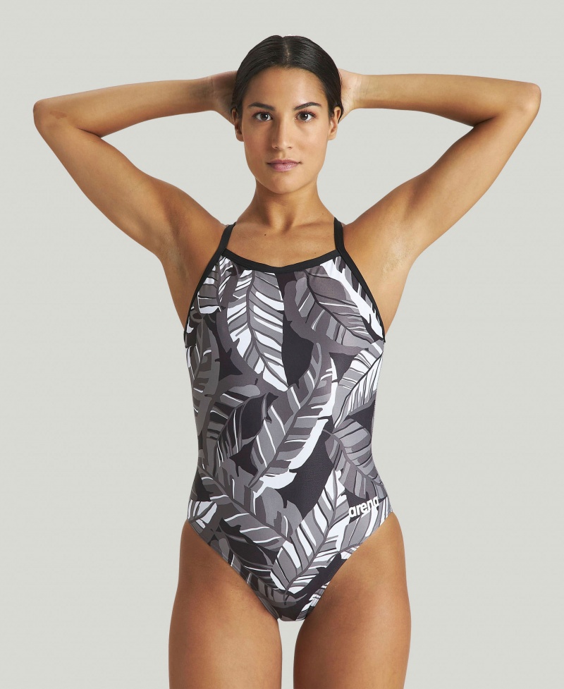 Grey Arena Tropicals Light Drop Back Women\'s Swimsuits | 88077798