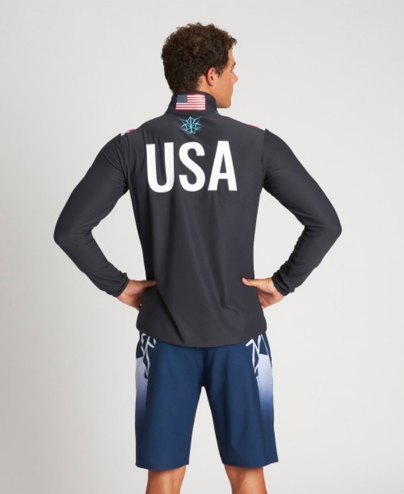 Grey Arena USA Swimming Team Kit Half Zip Shirt Men's Long Sleeve Shirts | 97532331